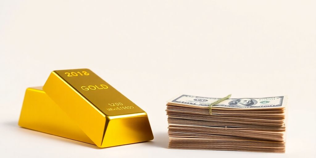 Barre d'or et billets de banque.