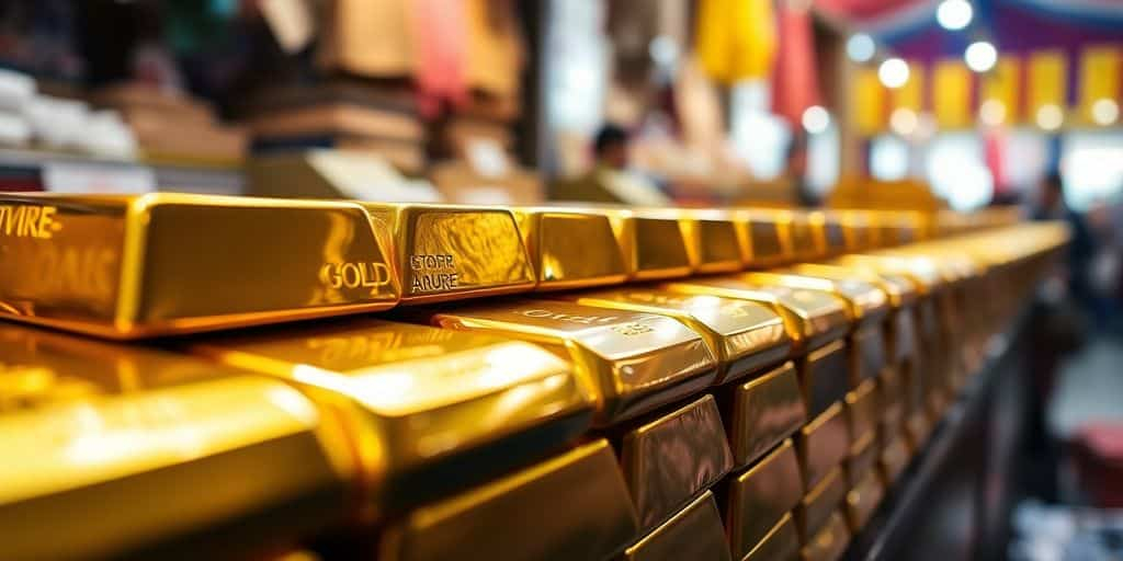 Des lingots d'or empilés brillants.