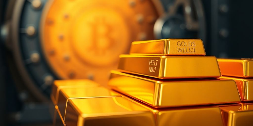 Barres d'or empilées dans un coffre-fort.
