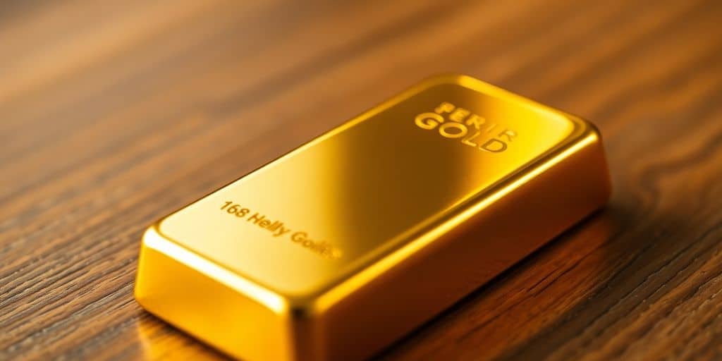 Un lingot d'or sur une table en bois.