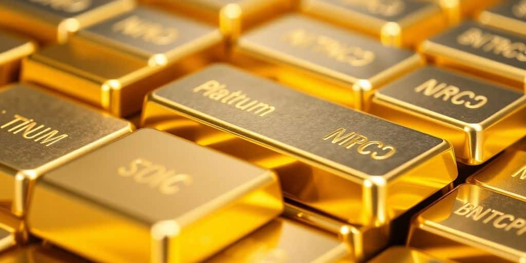 Barres d'or et de platine empilées ensemble.