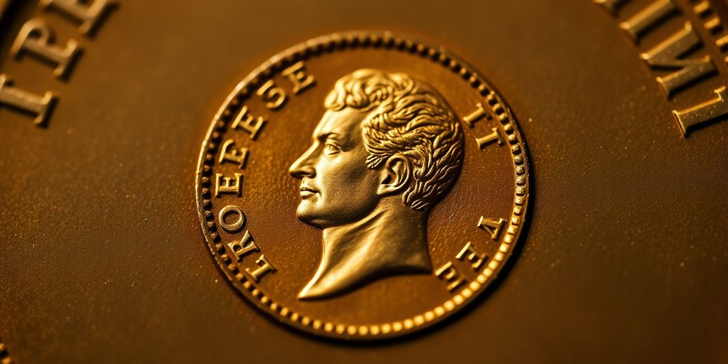 Une pièce de Napoléon en or brillamment éclairée.