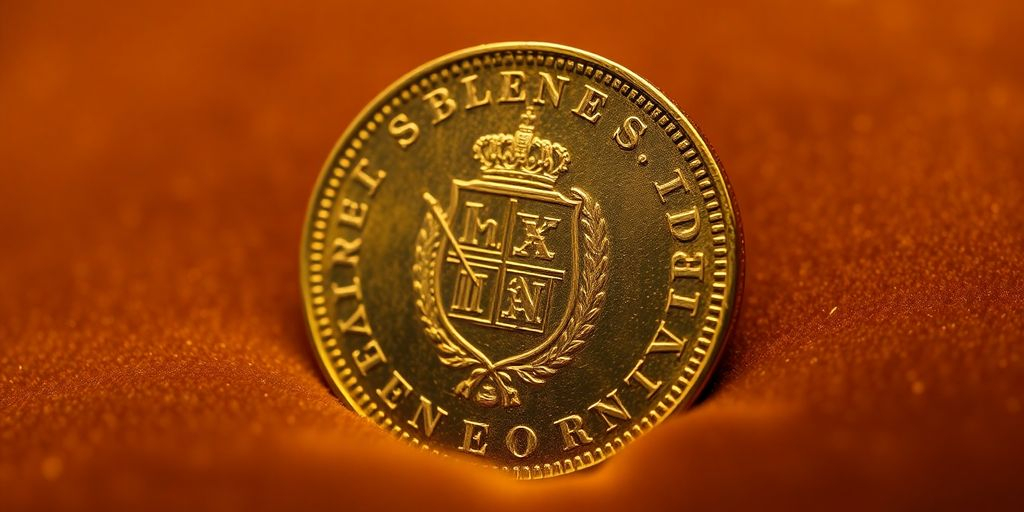 Pièce de monnaie Napoléon en or sur fond de velours.