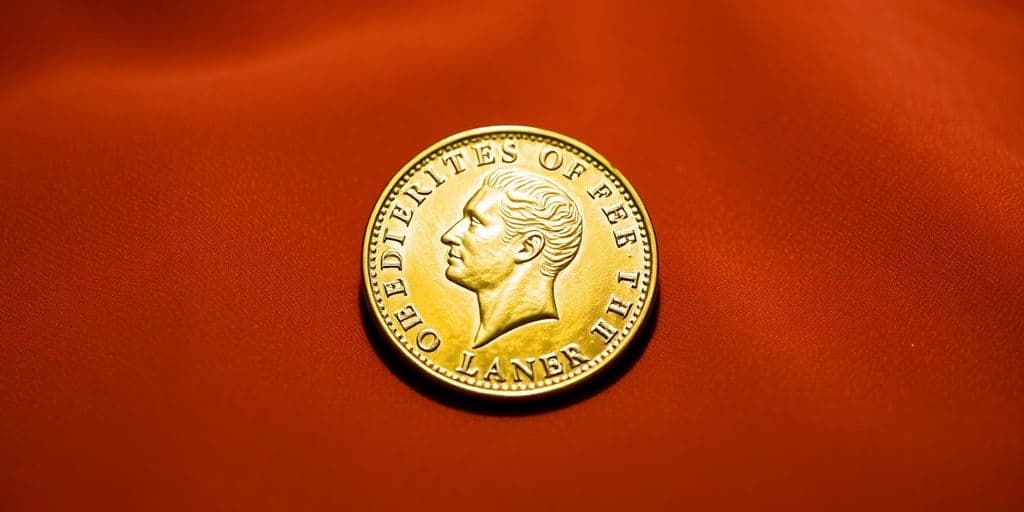 Une pièce en or de Napoléon sur un tissu élégant.