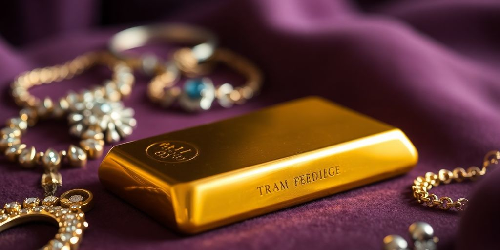 Barre d'or sur un tissu en velours.