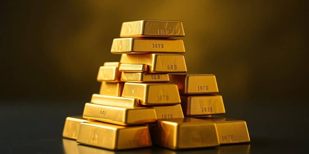 Des lingots d'or brillants empilés.