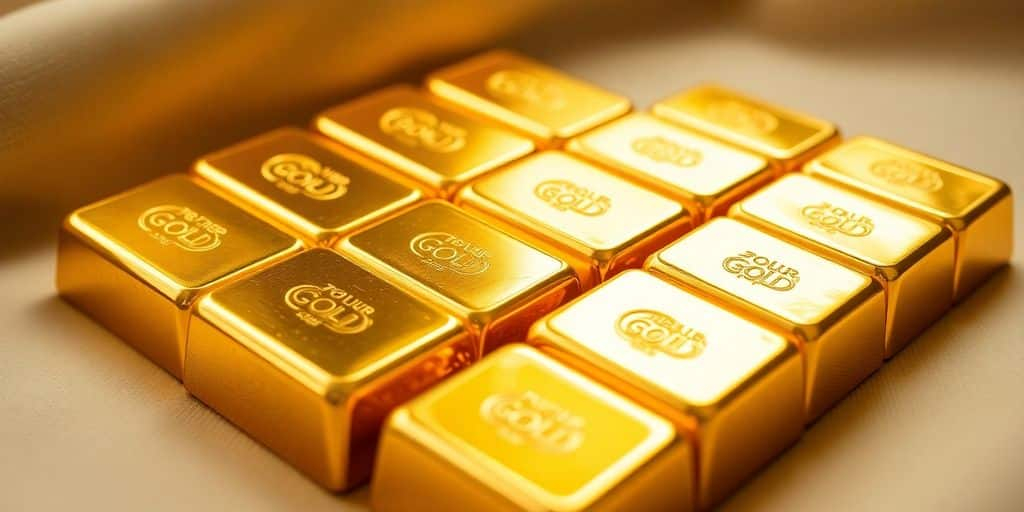 Des barres d'or brillantes alignées sur un fond neutre.