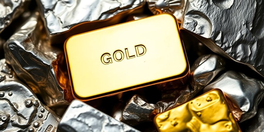 Lingot d'or avec d'autres métaux précieux autour.