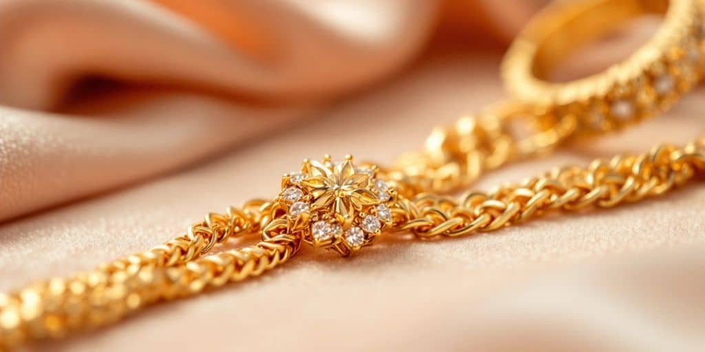 Bijoux en or brillants sur fond en velours.