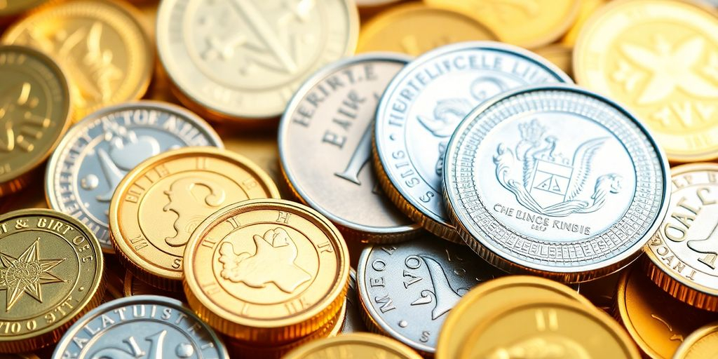 Pièces d'or et d'argent brillantes sur fond élégant.
