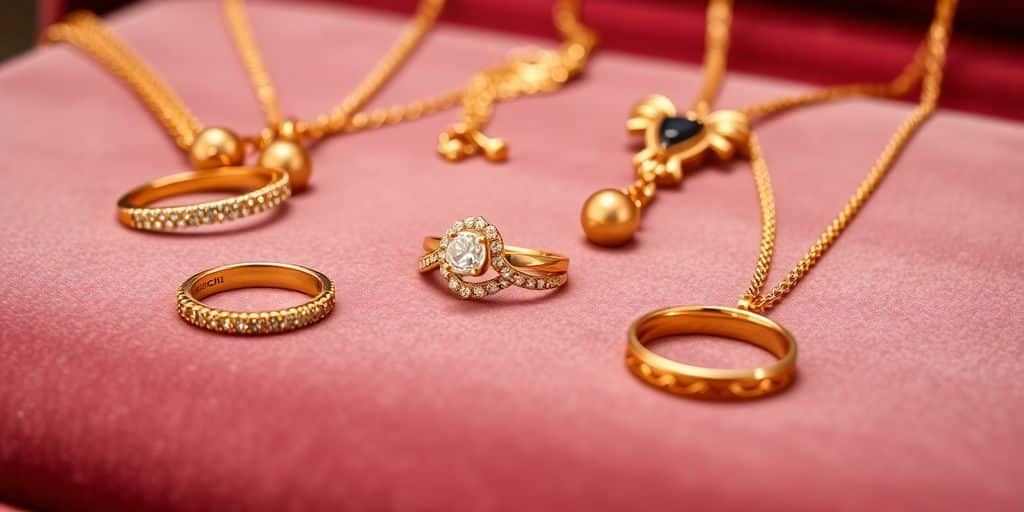 Bijoux en or élégants sur un fond en velours.