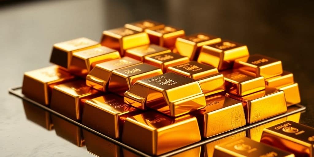 Lingots d'or brillants sur fond élégant.