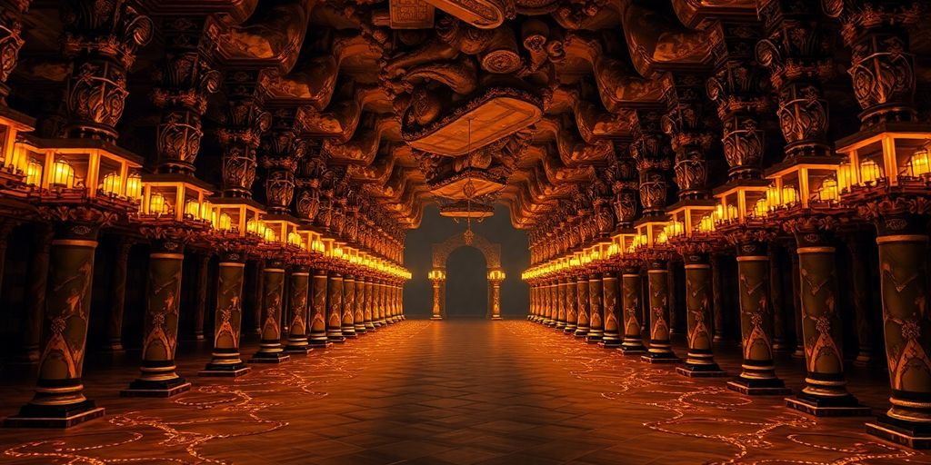 Chambre souterraine avec 658 colonnes ornées en or.