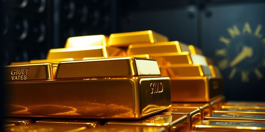 Lingots d’or empilés dans un coffre-fort.