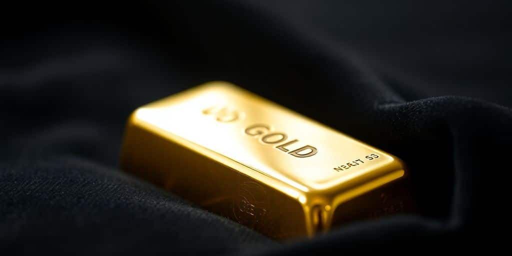 Lingot d'or sur un tissu en velours sombre.
