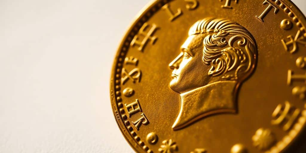 Pièce de Napoléon en or, montrant le profil.