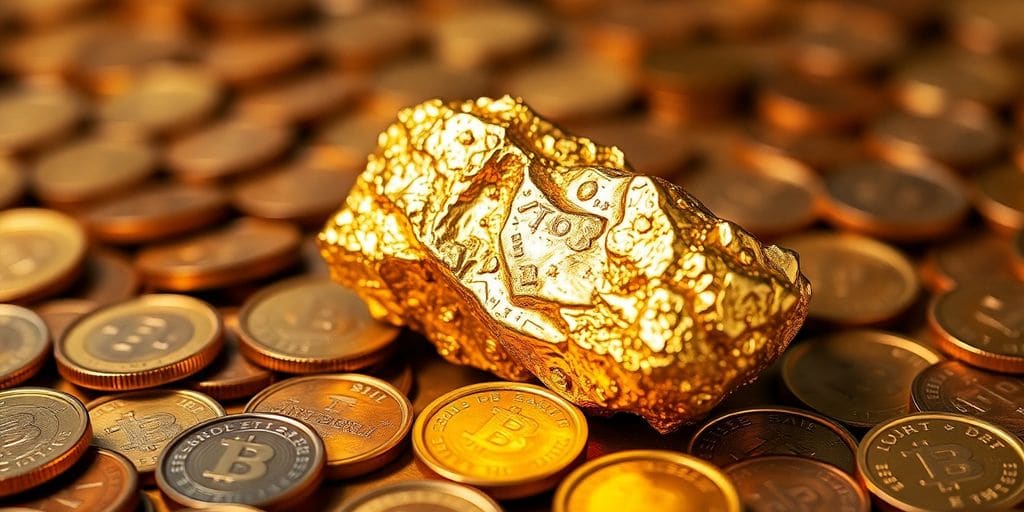 Nugget d'or sur des pièces de monnaie.