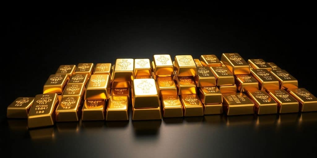 Des barres d'or brillantes sur une surface sombre.
