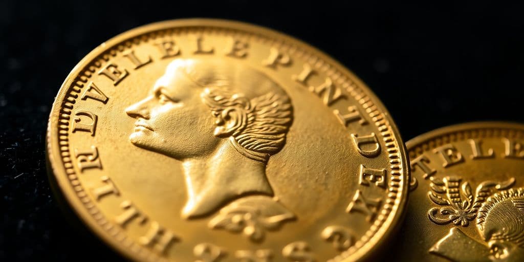 Monnaie en or de Napoléon sur un fond sombre.