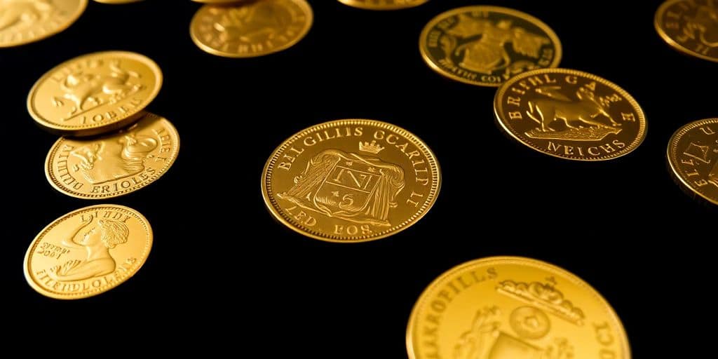 Pièces en or Napoléon sur un fond en velours.