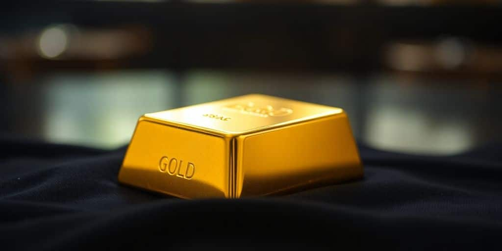 Lingot d'or brillant sur un tissu en velours.