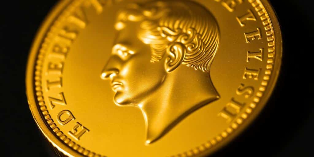Monnaie Napoléon en or, détails finement gravés.