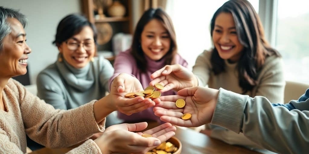Échange de pièces d'or entre membres de la famille.