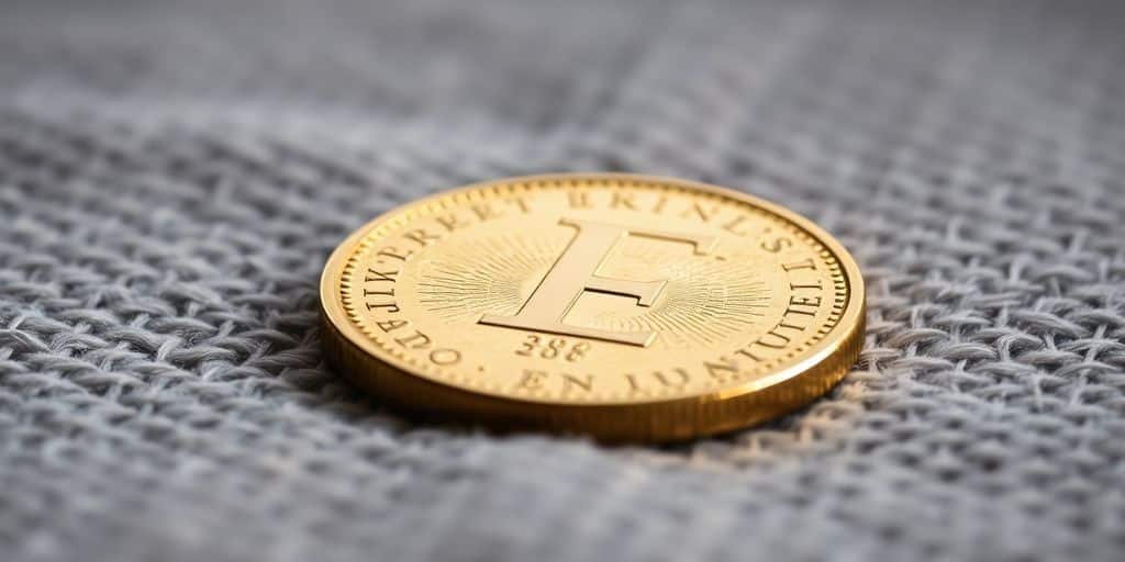 Pièce d'or Napoléon sur un tissu texturé.