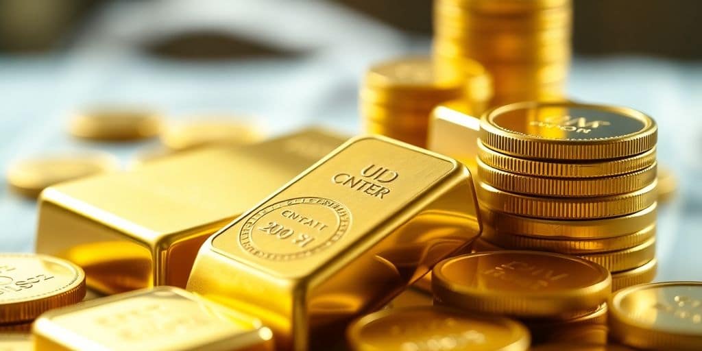 Des lingots et pièces d'or brillants.