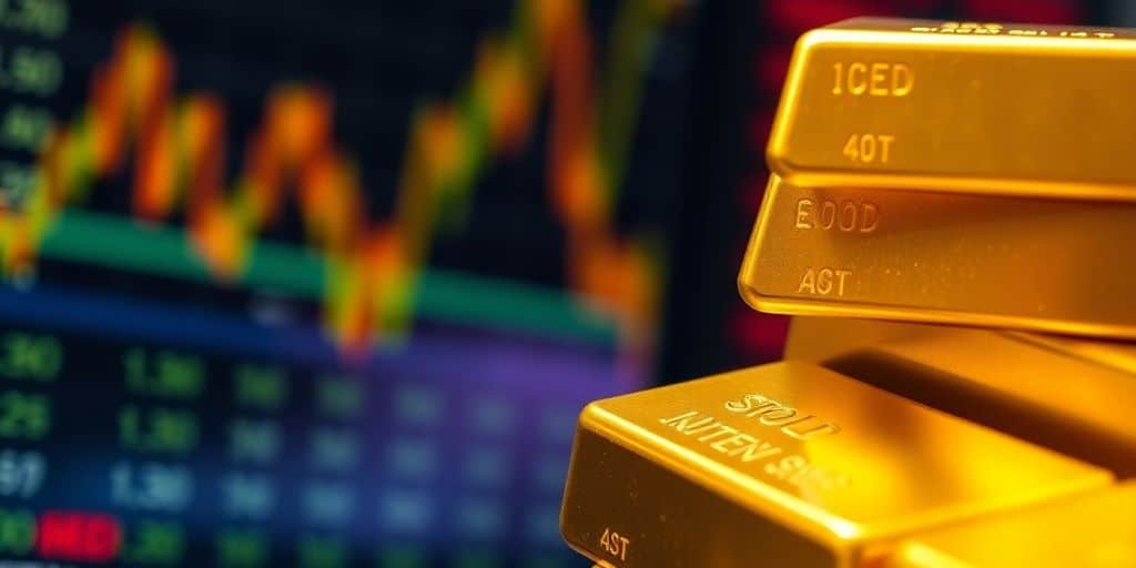 Lingots d'or empilés avec un arrière-plan flou.