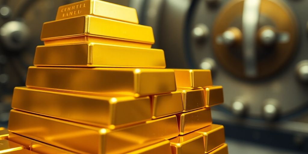 Des lingots d'or empilés dans un coffre-fort.