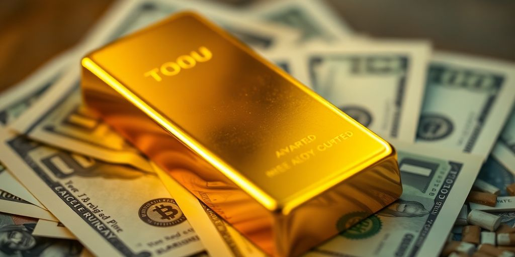 Un lingot d'or sur des billets de banque.