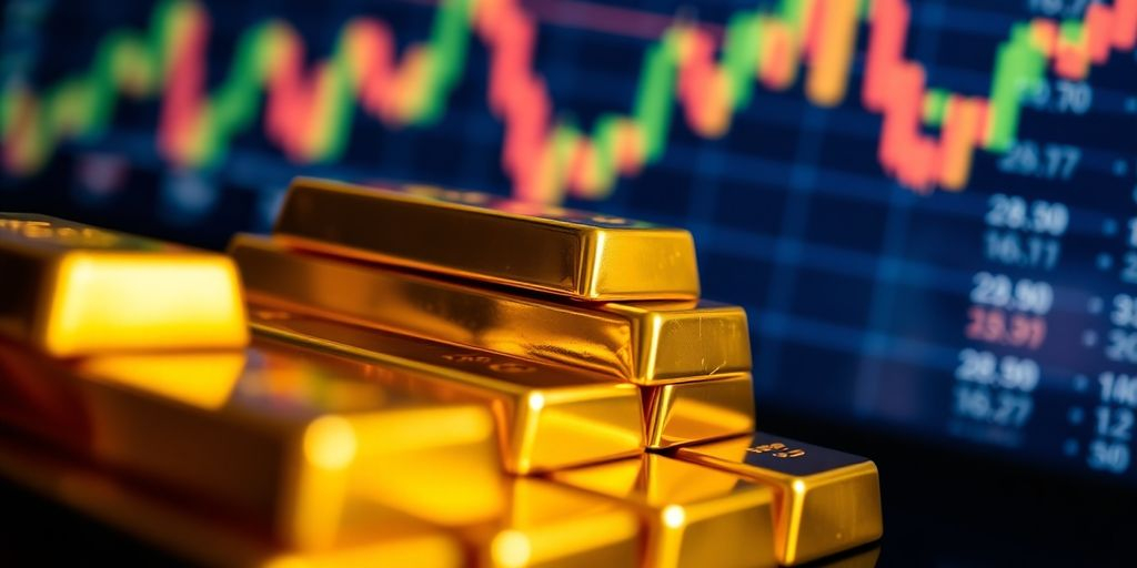 Barres d'or empilées sur une plateforme de trading.