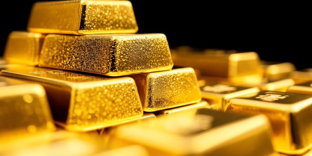 Barres d'or brillantes empilées avec élégance.