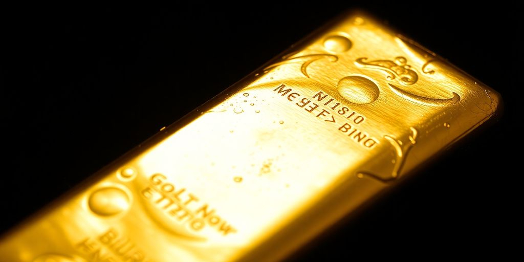 Lingot d'or brillant sur fond sombre.