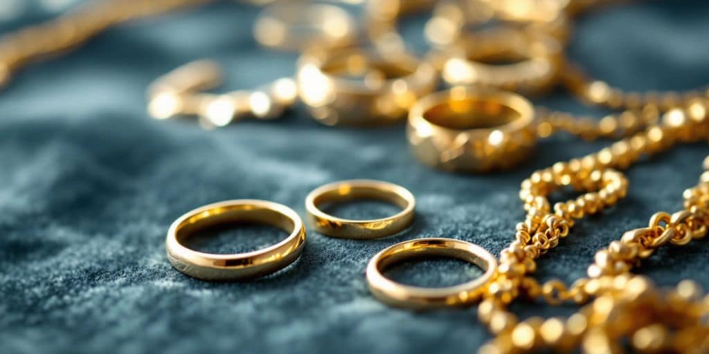 Bijoux en or sur un fond en velours.