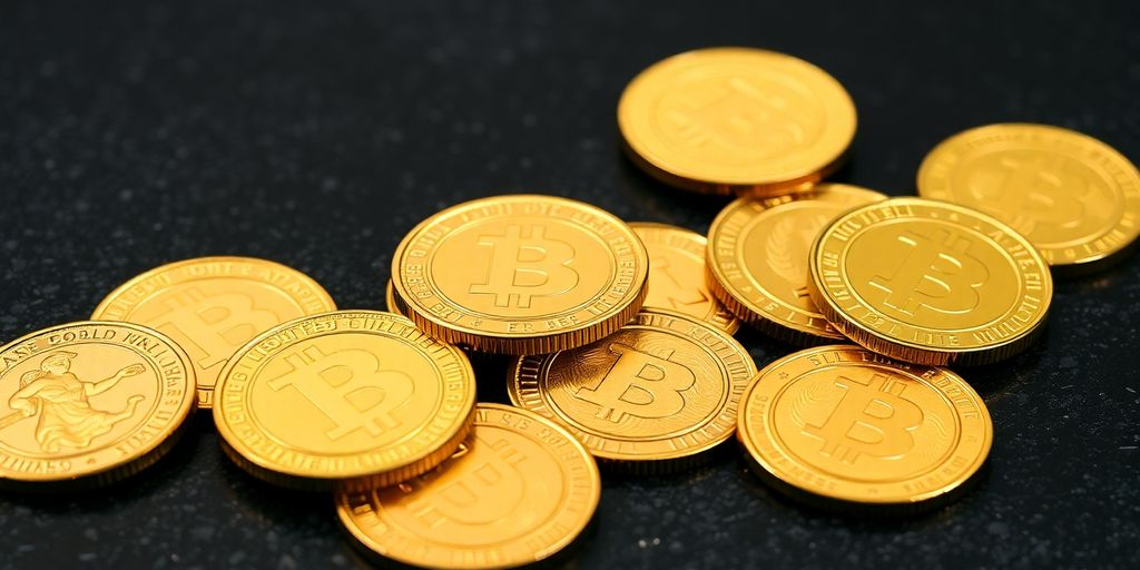 Pièces d'or brillantes sur une surface texturée.