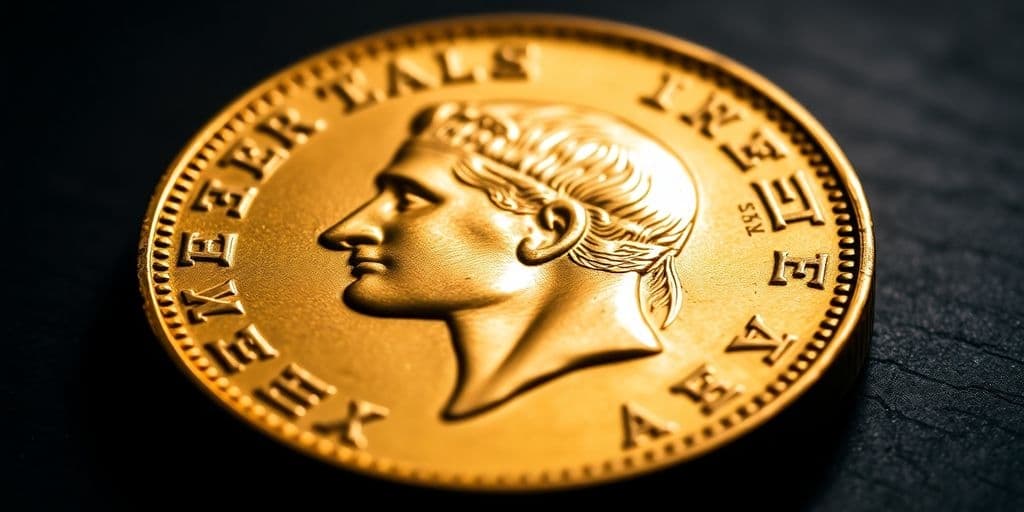 Monnaie Napoléon en or avec usure visible.
