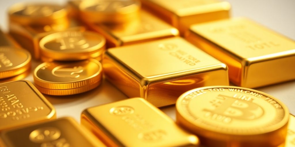 Des barres et pièces d'or brillantes.