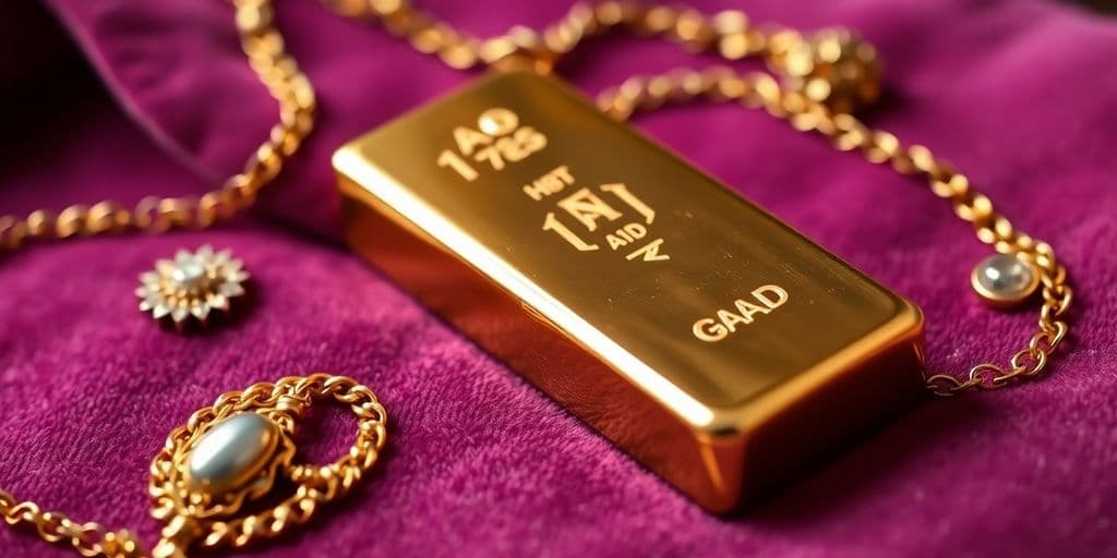 Un lingot d'or sur un tissu en velours.