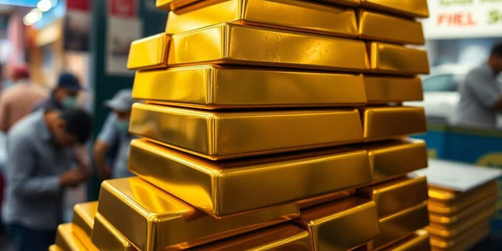 Des lingots d'or empilés sur un fond flou.