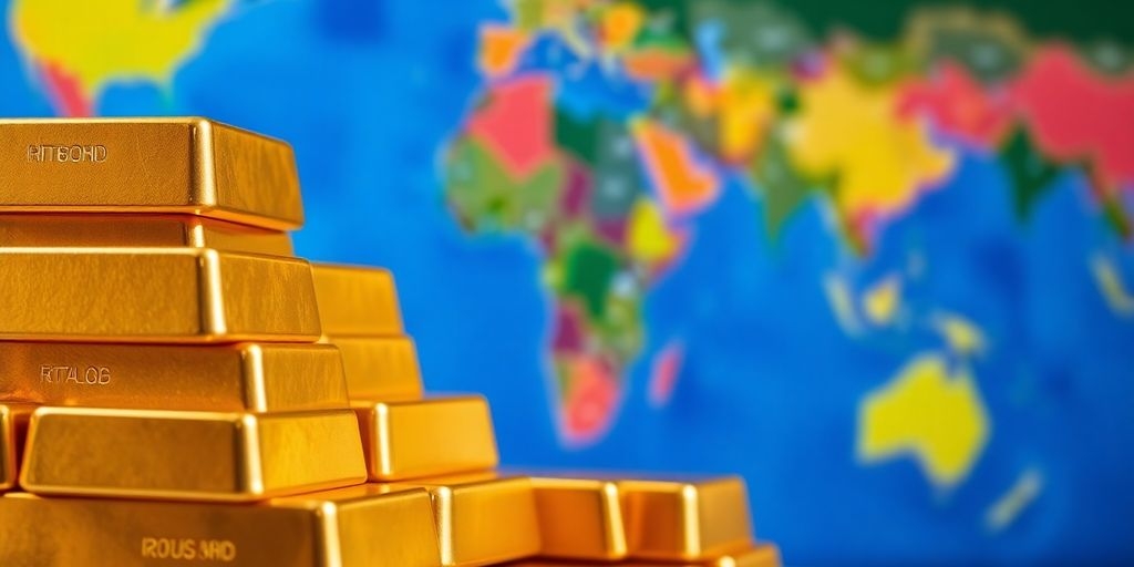 Barres d'or brillantes sur fond de carte du monde.