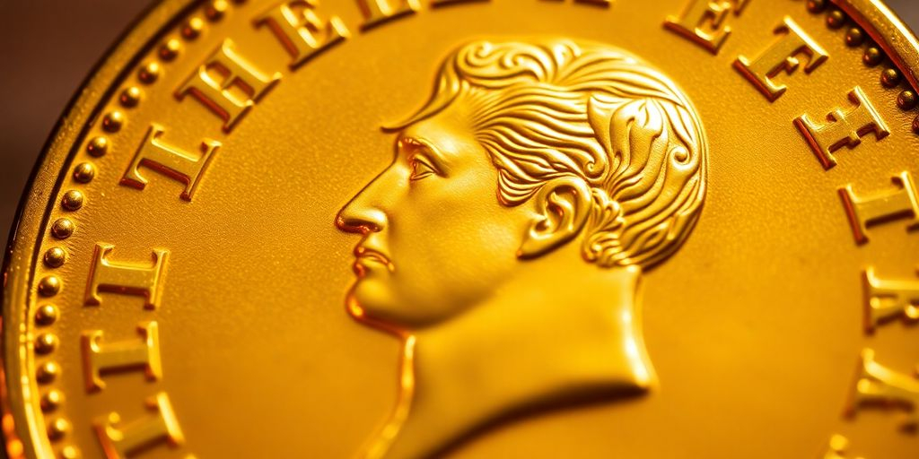 Un gros plan d'une pièce en or de Napoléon.