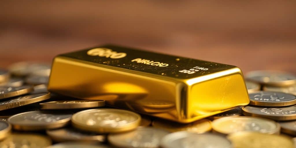 Un lingot d'or sur un lit de pièces.