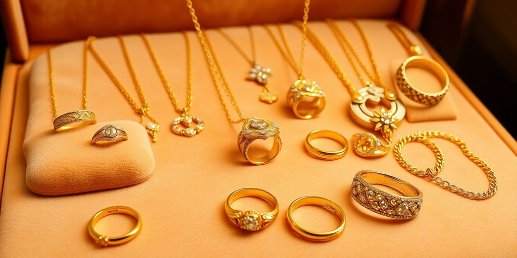Bijoux en or brillants sur un fond en velours.