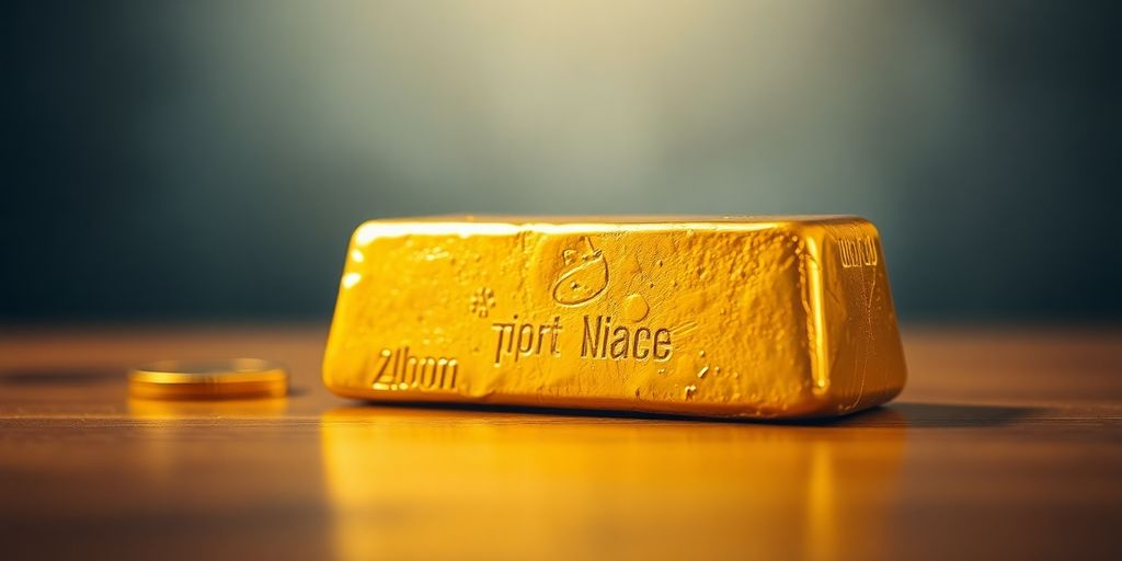 Lingot d'or sur une table en bois.