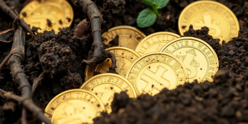 Des pièces d'or cachées dans le sol.