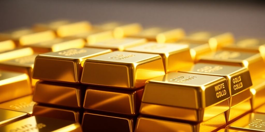 Lingots d'or empilés sur une table.