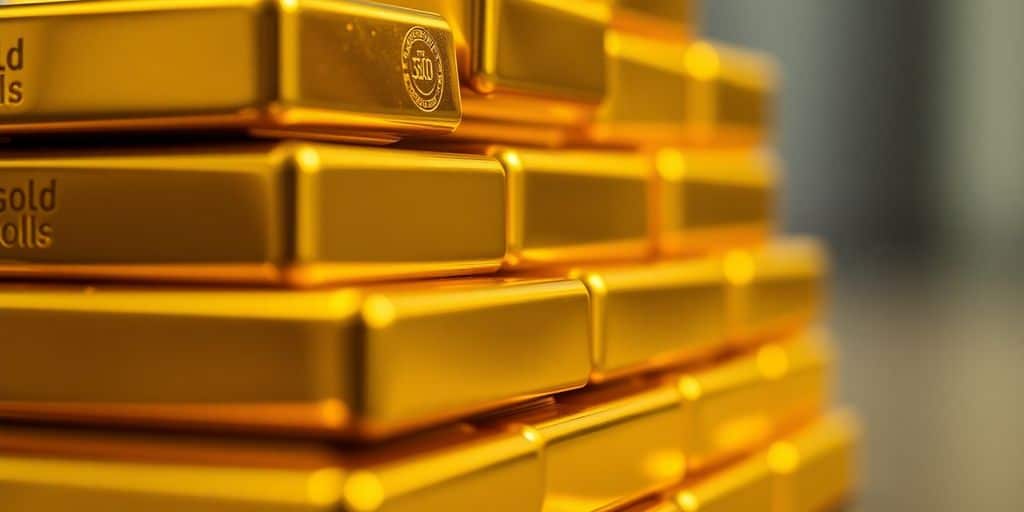 Des lingots d'or brillants empilés.