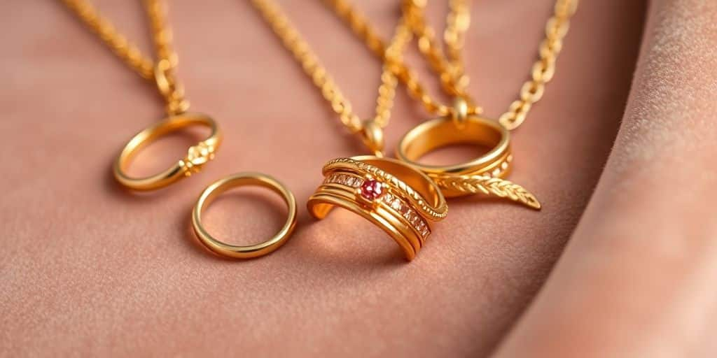 Bijoux en or sur un fond en velours.